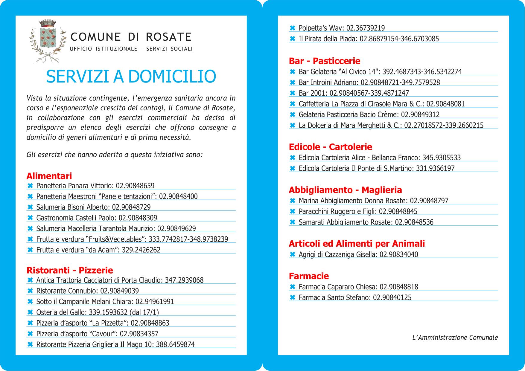 Servizi a domicilio – Emergenza Covid19