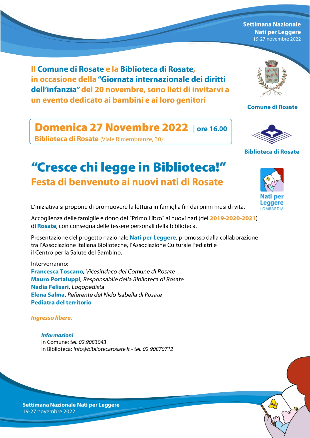 Festa di benvenuto dei nuovi nati a Rosate – Cresce chi legge in biblioteca