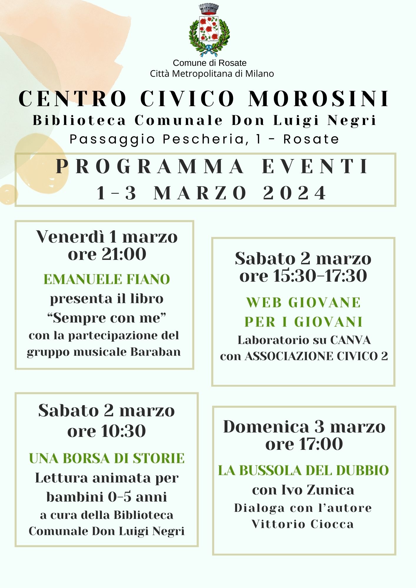 Prossimi eventi al centro civico: weekend 1/3 marzo