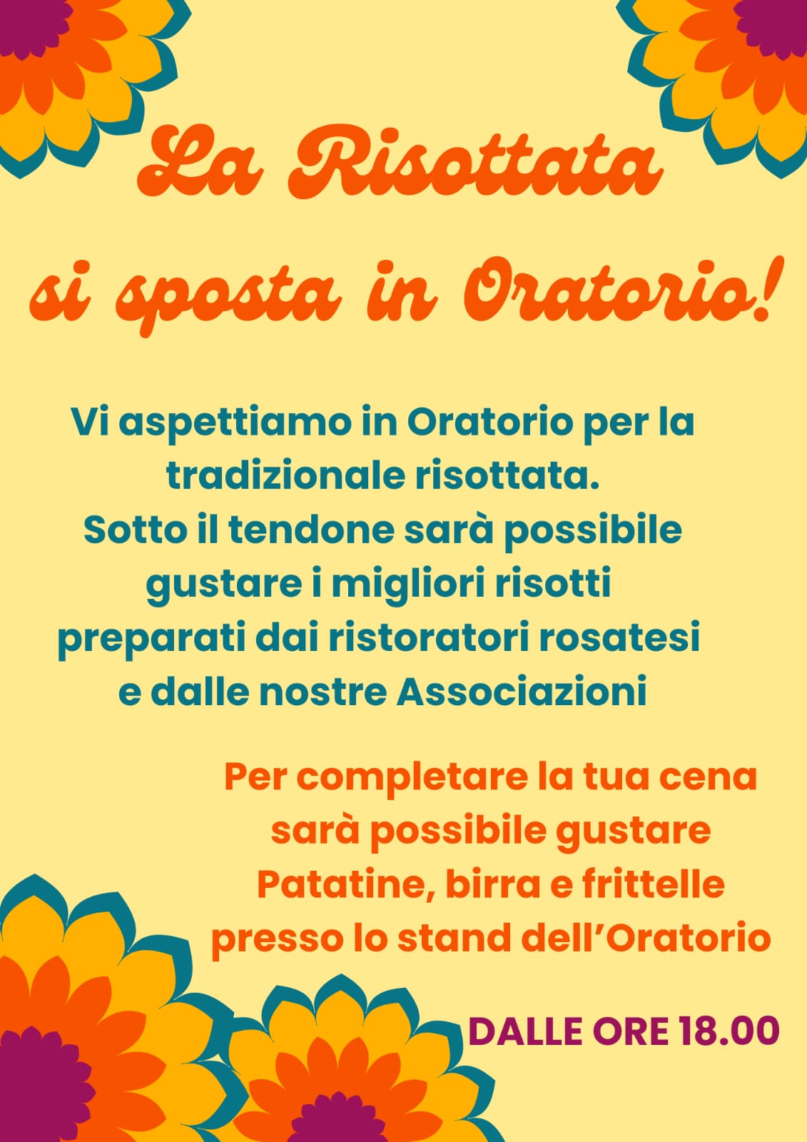 Avviso – La risottata si sposta in Oratorio!